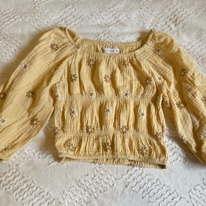 ZARA 100% Cotton Muslin Cropped Light Yellow Blouse Fits like a size Girls 8-10